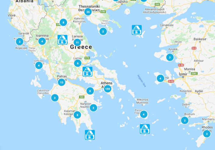 Χάρτης καταστημάτων ΑΒ Βασιλόπουλος